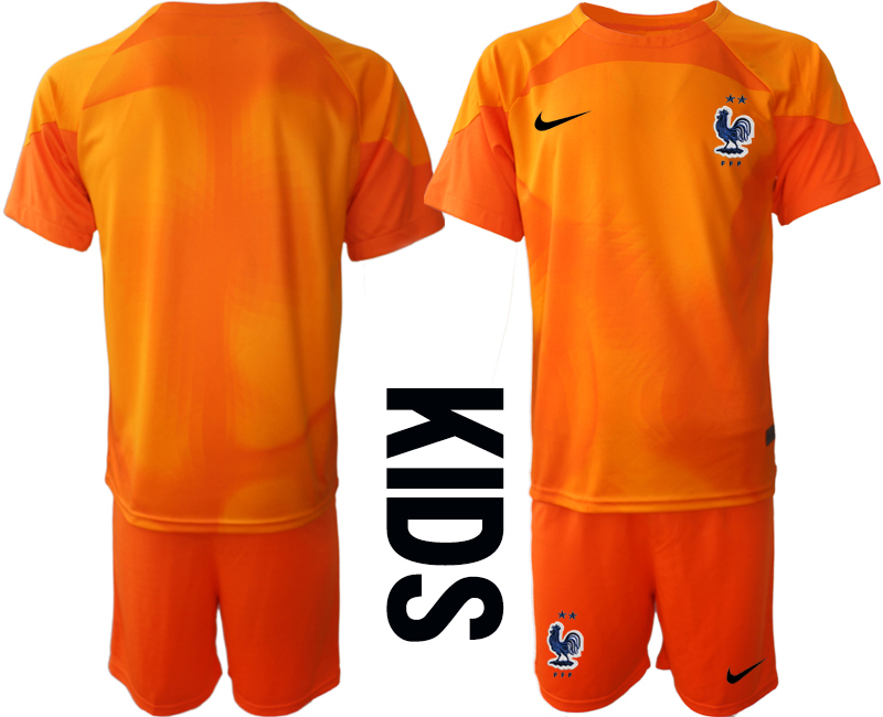 Youth 2022 World Cup National Team France orange goalkeeper blank Soccer Jersey->youth soccer jersey->Youth Jersey